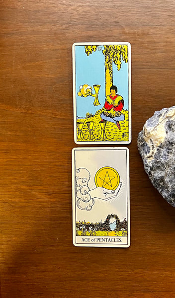 Tarot Musings: November 19, 2022 — Ace of Pentacles and Four of Cups