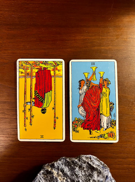 Tarot Musings -- November 16, 2022 -- Three of Wands and Three of Cups