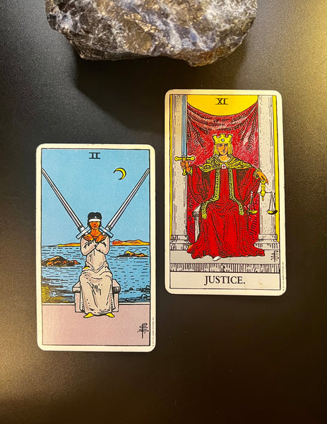 Tarot Musings: December 7, 2022 — Two of Swords and Justice