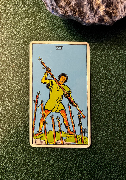 Tarot Musings: February 20, 2023 -- Seven of Wands -- Feeling Defensive?