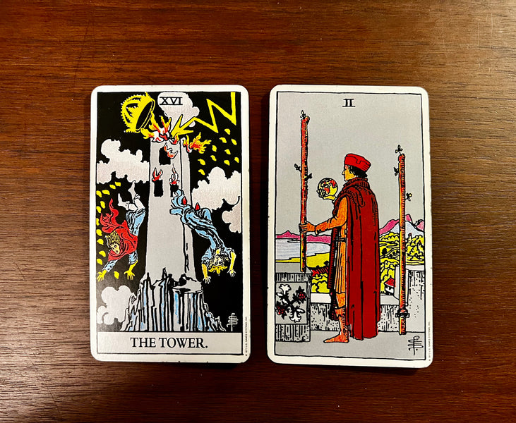 Tarot Musings -- October 3, 2022 -- The Tower and Two of Wands