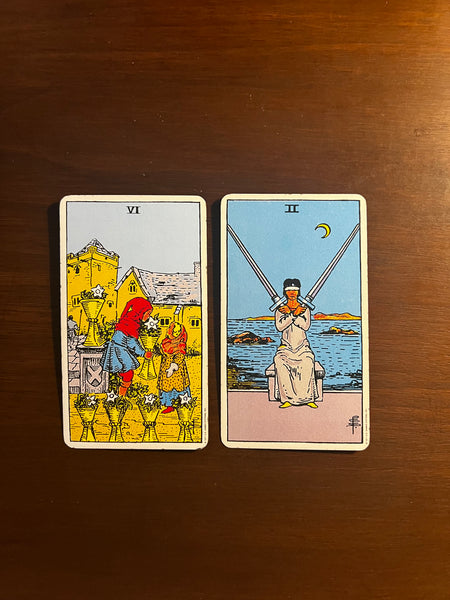 Tarot Musings -- October 13, 2022 -- Six of Cups and Two of Swords