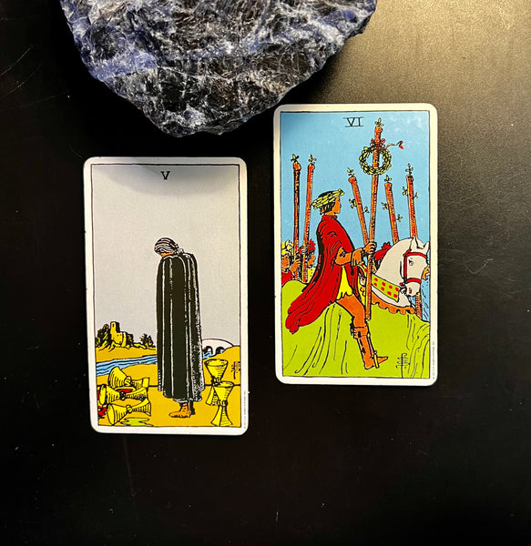 Tarot Musings: May 16, 2023 -- Five of Cups and Six of Wands